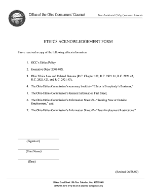 Ohio Ethics Acknowledgement Form