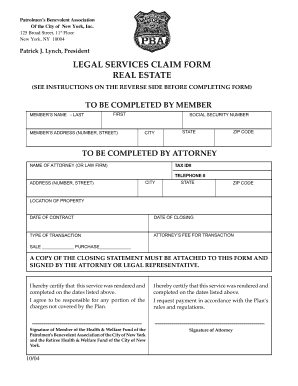 PBA Legal Services Real Estate Claim Form