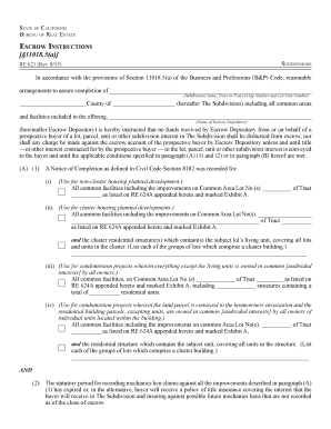 California Escrow Instructions for Subdivisions