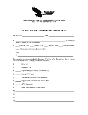 Escrow Instructions for Cash Transactions