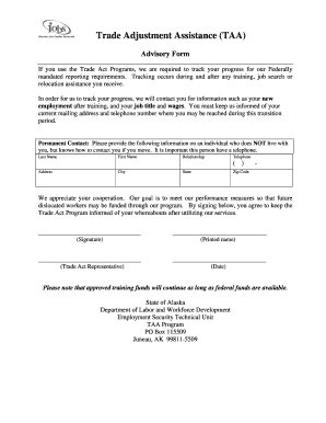 Trade Adjustment Assistance Advisory Form