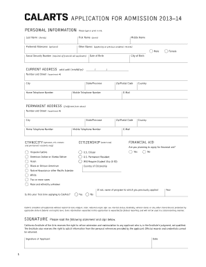 CalArts Application for Admission 2013-14