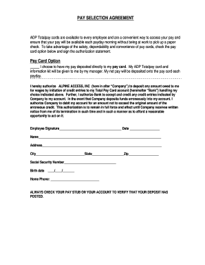 Pay Selection Agreement