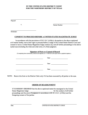 Consent to Proceed Before a US Magistrate Judge