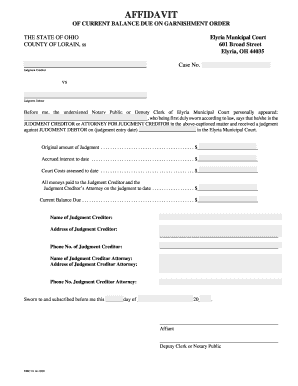 Affidavit of Current Balance Due on Garnishment Order