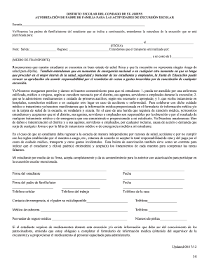AUTORIZACIÓN DE PADRE DE FAMILIA PARA LAS ACTIVIDADES DE EXCURSIÓN ESCOLAR