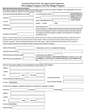 University of West Florida Non-Degree Student Application