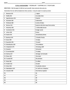To Kill a Mockingbird Vocabulary Study Guide