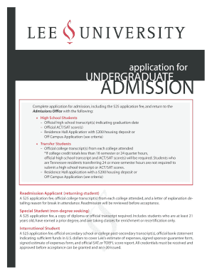 Lee University Undergraduate Admission Application