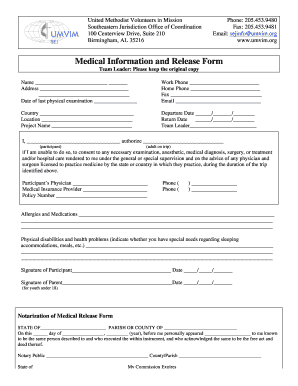 Medical Information and Release Form