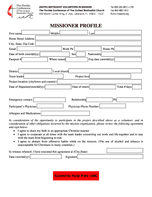 United Methodist Volunteer Mission Agreement