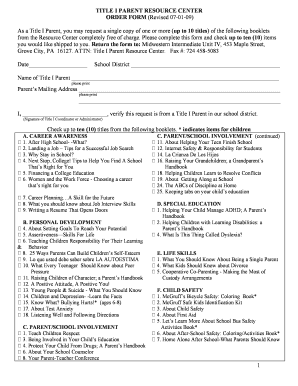 Title I Parent Resource Center Order Form