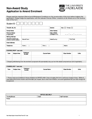 Non-Award Study Application to Amend Enrolment