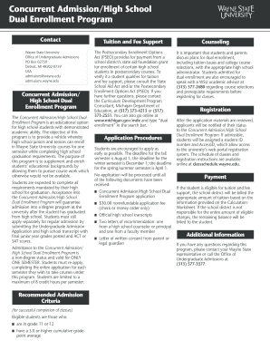 Concurrent Admission/High School Dual Enrollment Program