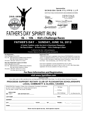 Father's Day Spirit Run Registration Form