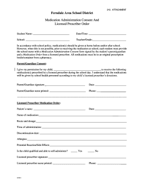 School Medication Administration Consent Form