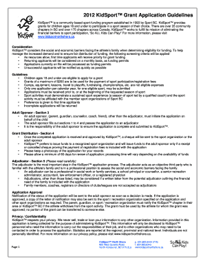 2012 KidSport Grant Application