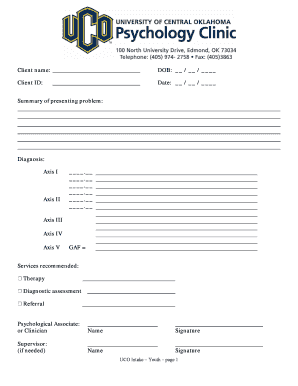 Youth Psychological Intake Form