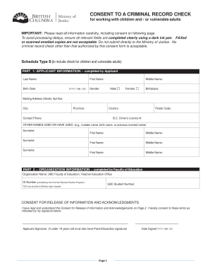 Consent to Criminal Record Check for Working with Children