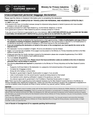 Unaccompanied Personal Baggage Declaration
