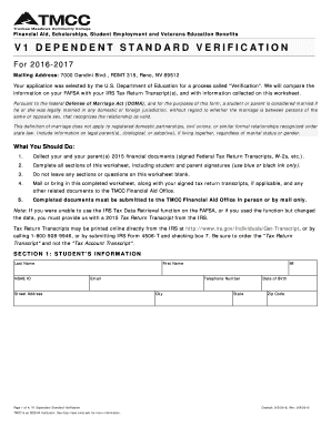 V1 Dependent Standard Verification Form