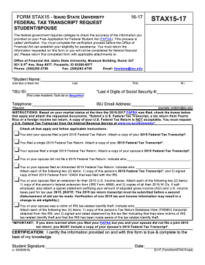 Federal Tax Transcript Request Form