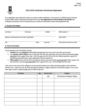 2015-2016 Verification Worksheet-Dependent