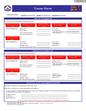 Child Travel Arrival and Departure Form