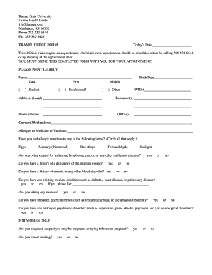 TRAVEL CLINIC FORM - k-stateedu