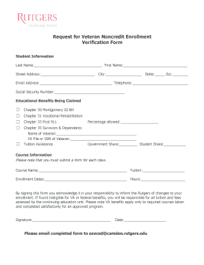 Request for Veteran Noncredit Enrollment Verification Form