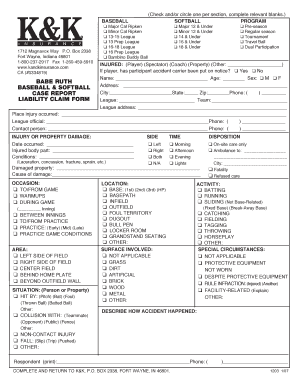 Baseball Softball Injury Report Form