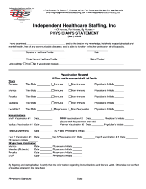 Physician's Statement for Healthcare Staffing
