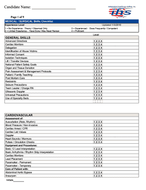 Medical Surgical Skills Checklist