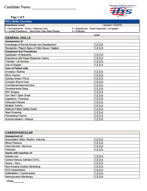 PICU Skills Checklist