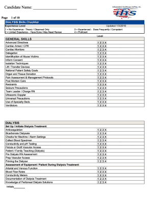 Dialysis Skills Checklist