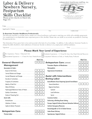 Labor & Delivery Skills Checklist