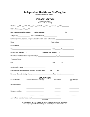 Independent Healthcare Staffing Job Application