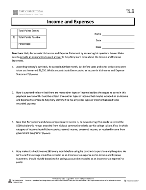 Income and Expense Statement Worksheet