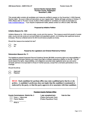 2009 Thurston County General Election Sample Ballot