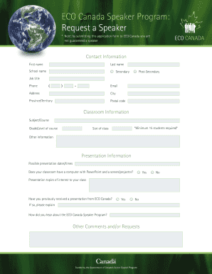 ECO Canada Speaker Program Request Form