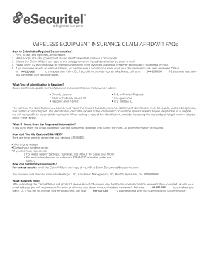 Wireless Equipment Insurance Claim Affidavit