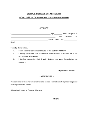 Affidavit for Lost ID Card