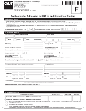 QUT International Student Admission Form