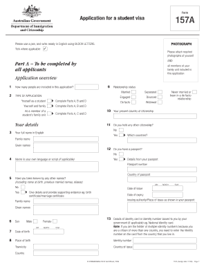 Australian Student Visa Application Form 157A