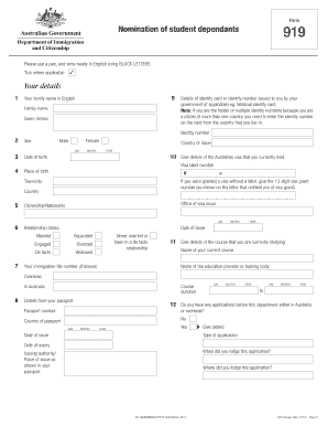 Nomination of Student Dependants Form 919