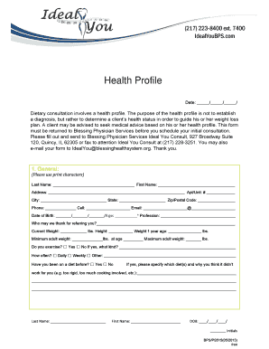 Health Profile Form for Weight Loss Consultation