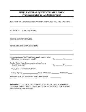 Supplemental Questionnaire Form for US Citizens