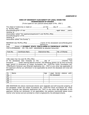 Deed of Indemnity for Share Transmission