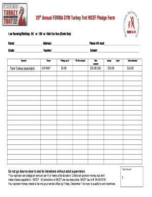 20 Annual FORMA GYM Turkey Trot WCEF Pledge Form - wcefk12