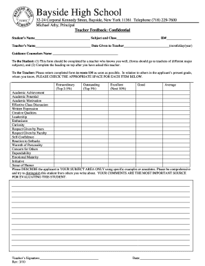 Teacher Feedback Form